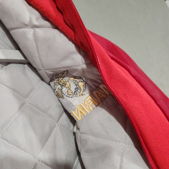 VTG United States Marine Corps USMC Mens Hooded Lined Red Satin Bomber Jacket - Picture 9 of 13